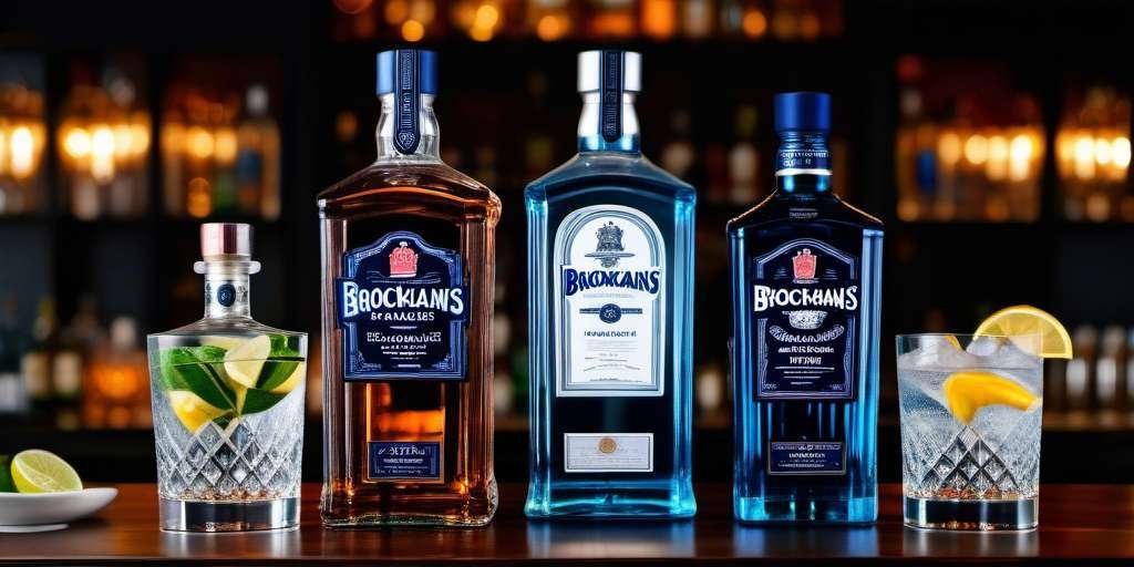 Barra de bar con botellas de ginebra encima.
